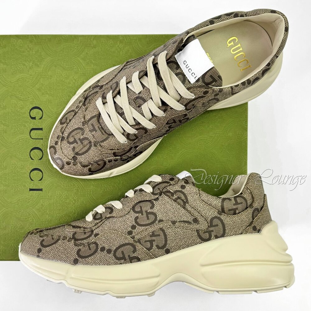 NEW GUCCI Men's Rhyton 100 Beige/Ebony Macro GG Supreme Canvas Sneakers G9 US9.5